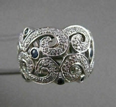 ANTIQUE 1.05CTW SAPPHIRE DIAMOND 14KT WHITE GOLD WIDE FILIGREE BAND RING #20399