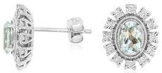 .94CT DIAMOND & AAA AQUAMARINE 14KT WHITE GOLD OVAL & ROUND FLOWER STUD EARRINGS