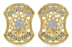ESTATE .16CT DIAMOND 14KT YELLOW GOLD STAR FLOWER OVAL FILIGREE CLIP ON EARRINGS