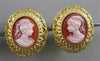 ANTIQUE 14K YELLOW GOLD LADY SHELL CAMEO FILIGREE OMEGA CLIP EARRINGS #20543