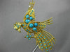 ANTIQUE EXTRA LARGE AAA TURQUOISE 18KT YELLOW GOLD 3D FLYING BIRD BROOCH PIN