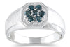 .46CT BLUE DIAMOND 14K WHITE GOLD CLUSTER OCTAGON SQUARE MATTE & SHINY MENS RING