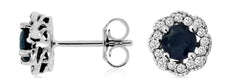 1.1CT DIAMOND & AAA SAPPHIRE 14KT WHITE GOLD ROUND FILIGREE FLOWER STUD EARRINGS