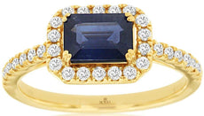 1.43CT DIAMOND & AAA SAPPHIRE 14KT YELLOW GOLD EMERALD CUT & ROUND SIDEWAYS RING
