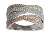 WIDE 1.0CT DIAMOND 14KT TRI COLOR GOLD ROUND CRISS CROSS X MULTI ROW LOVE RING