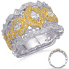 ESTATE LARGE .95CT WHITE & FANCY YELLOW DIAMOND 14K 2 TONE GOLD ANNIVERSARY RING