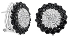 ESTATE 2.65CT WHITE & BLACK DIAMOND 14KT WHITE GOLD 3D FLOWER CLIP ON EARRINGS