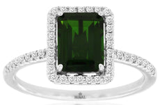 1.8CT DIAMOND & AAA RUSSALITE 14KT WHITE GOLD 3D SQUARE HALO DENGAGEMENT RING