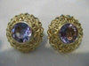 LARGE ANTIQUE 2OCTW AMETHYST 14K YELLOW GOLD FILIGREE CLIP EARRINGS 25MM #769