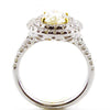 2.94CT WHITE & FANCY YELLOW DIAMOND 18KT 2 TONE GOLD DOUBLE HALO ENGAGEMENT RING