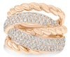 EXTRA LARGE 1.45CT DIAMOND 18KT ROSE GOLD 3D MULTI ROW CRISS CROSS ROPE FUN RING