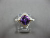 1.48CT DIAMOND & AAA AMETHYST 14K 2 TONE GOLD 3D CUSHION & ROUND FLORAL FUN RING
