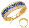 ESTATE WIDE 2.35CT DIAMOND & AAA SAPPHIRE 14K YELLOW GOLD 3 ROW ANNIVERSARY RING