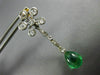 ANTIQUE 3.20CT DIAMOND & AAA EMERALD 14KT 2 TONE GOLD 3D FLOWER HANGING EARRINGS