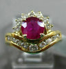 ESTATE WIDE 1.32CT DIAMOND & AAA RUBY 14K YELLOW GOLD FLOWER ENGAGEMENT RING 132