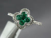 .43CT DIAMOND & AAA EMERALD 18KT WHITE GOLD ROUND 4 LEAF CLOVER FLOWER LOVE RING
