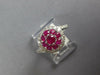 ESTATE 1.24CT DIAMOND & AAA RUBY 14KT WHITE GOLD ROUND CLUSTER FLOWER LOVE RING