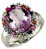 LARGE 4.9CT AAA AMETHYST & MULTI GEM 14K WHITE GOLD 3D OVAL & ROUND RAINBOW RING