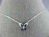 ESTATE .42CT DIAMOND & AAA SAPPHIRE 14KT WHITE GOLD 3D BUTTERFLY LOVE NECKLACE