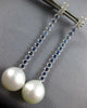 LONG 2.99CT DIAMOND & SOUTH SEA PEARL & SAPPHIRE 18K WHITE GOLD HANGING EARRINGS