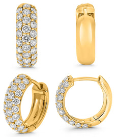 1.0CT DIAMOND 14K YELLOW GOLD 3D ROUND CLASSIC 3 ROW HUGGIE FUN HANGING EARRINGS