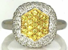 .86CT WHITE & FANCY YELLOW DIAMOND 18KT 2 TONE GOLD 3D SQUARE HEXAGON FUN RING