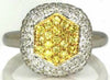 .86CT WHITE & FANCY YELLOW DIAMOND 18KT 2 TONE GOLD 3D SQUARE HEXAGON FUN RING