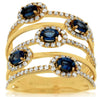 ESTATE WIDE 1.75CT DIAMOND & AAA SAPPHIRE 14KT YELLOW GOLD MULTI FLOWER FUN RING