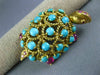 ANTIQUE LARGE 5.0CT AAA RUBY & TURQUOISE 18K YELLOW GOLD TURTLE BROOCH PIN #1909