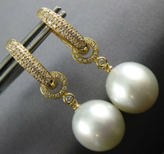 .49CT DIAMOND & SOUTH SEA PEARL 18KT YELLOW GOLD ETOILE HUGGIE HANGING EARRINGS