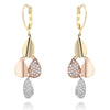 .75CT DIAMOND 14KT TRI COLOR GOLD CLUSTER MULTI LEAF TEAR DROP HANGING EARRINGS