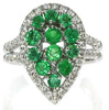1.56CT DIAMOND & AAA EMERALD 18KT WHITE GOLD 3D CLUSTER PEAR SHAPE HALO FUN RING