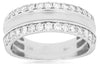ESTATE WIDE 1.0CT DIAMOND 14KT WHITE GOLD ROUND MATTE & SHINY 2 ROW MENS RING