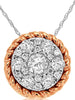 .30CT DIAMOND 14KT WHITE & ROSE GOLD SOLITAIRE CLUSTER FLORAL FLOATING PENDANT