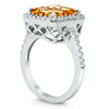4.54CT DIAMOND & AAA CITRINE 14KT WHITE GOLD EMERALD CUT & ROUND ENGAGEMENT RING