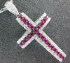 ESTATE LARGE .97CT DIAMOND & AAA RUBY 18KT WHITE GOLD 3D CLASSIC CROSS PENDANT