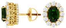 2.9CT DIAMOND & AAA RUSSALITE 14KT YELLOW GOLD OVAL & ROUND SCREWBACK EARRINGS