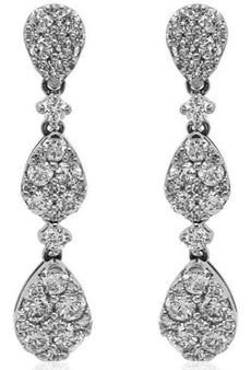 1.59CT DIAMOND 18KT WHITE GOLD ROUND COVET MULTI TEAR DROP FUN HANGING EARRINGS