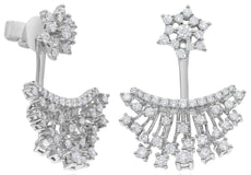 ESTATE 1.34CT DIAMOND 14KT WHITE GOLD 3D FLOWER STAR FUN HANGING EARRINGS