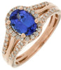 ESTATE 1.55CT DIAMOND & AAA TANZANITE 14KT ROSE GOLD OVAL & ROUND HALO LOVE RING