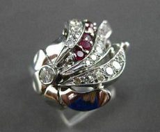 ANTIQUE .91CT OLD MINE DIAMOND RUBY 14KT WHITE GOLD FILIGREE COCKTAIL RING 20824