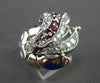 ANTIQUE .91CT OLD MINE DIAMOND RUBY 14KT WHITE GOLD FILIGREE COCKTAIL RING 20824
