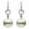 0.29CT DIAMOND & AAA SOUTH SEA PEARL 18K WHITE GOLD BEZEL HUGGIE HANGING EARRINGS