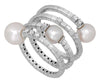 LARGE .12CT DIAMOND & AAA WHITE PEARL 18K WHITE GOLD FLEXIBLE MULTI ROW FUN RING