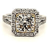 LARGE 3.68CT WHITE & FANCY YELLOW DIAMOND 18KT 2 TONE GOLD CUSHION & ROUND RING