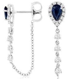 .91CT DIAMOND & AAA SAPPHIRE 14KT WHITE GOLD PEAR SHAPE & ROUND HANGING EARRINGS