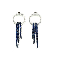2.61CT DIAMOND & AAA SAPPHIRE 18KT WHITE GOLD CIRCULAR FUN HOOP HANGING EARRINGS