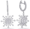 ESTATE 1.26CT DIAMOND 14KT WHITE GOLD CLASSIC SNOWFLAKE HUGGIE HANGING EARRINGS