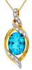 2.18CT DIAMOND & AAA BLUE TOPAZ 14KT YELLOW GOLD OVAL & ROUND FLOATING PENDANT