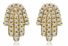 ESTATE .16CT DIAMOND 14KT YELLOW GOLD 3D HAMSA CHAMSA LUCKY STUD EARRINGS